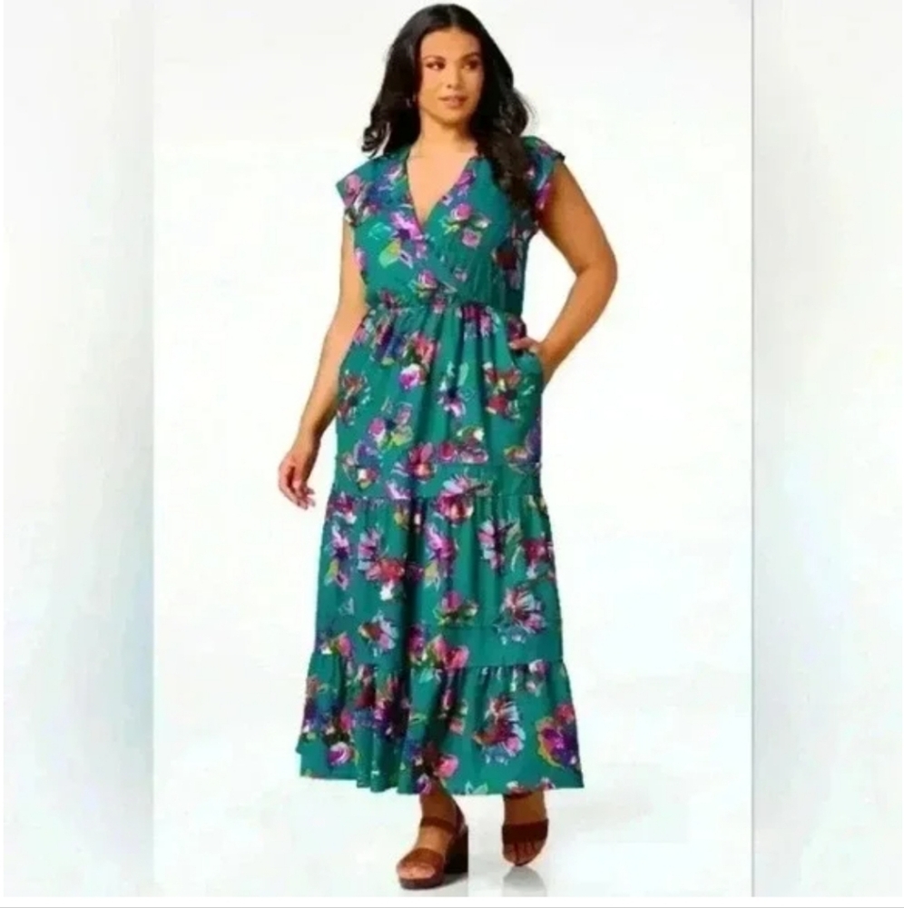 Cato Size 4X Floral Green Maxi Dress